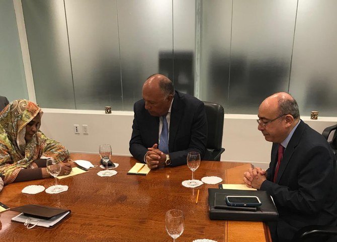 Egypt’s Foreign Minister Sameh Shoukry meets Sudanese counterpart Mariam Sadiq Al-Mahdi in New York. (Twitter/@MfaEgypt)