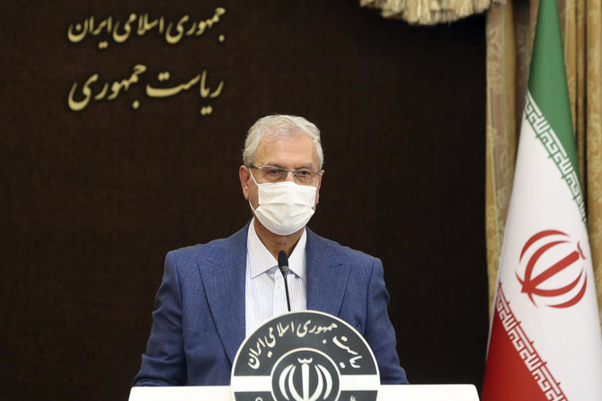 Cabinet spokesman Ali Rabiei at weekly press briefing in Tehran on Tuesday accused Israel of a sabotage attack in June that reportedly targeted a civilian nuclear facility. (AP)
