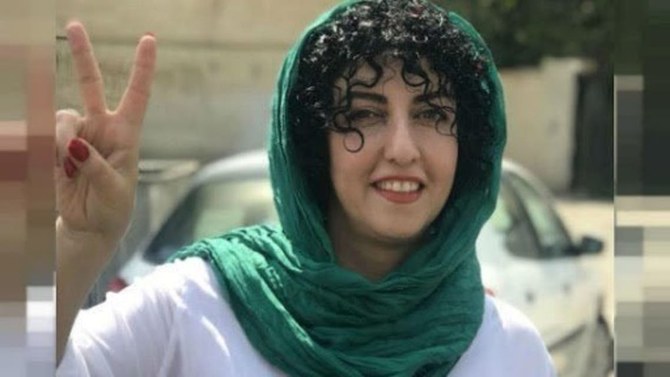 Narges Mohammadi was sentenced in May to two and a half years in prison, 80 lashes and two fines following alleged new offenses relating to rights campaigns she oversaw in prison. (Twitter Photo)