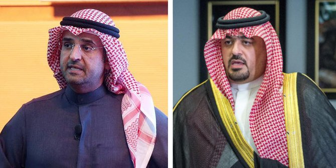 Nayef Al-Hajraf, left, and Faisal bin Fadel Al-Ibrahim met on Thursday. (SPA/File)