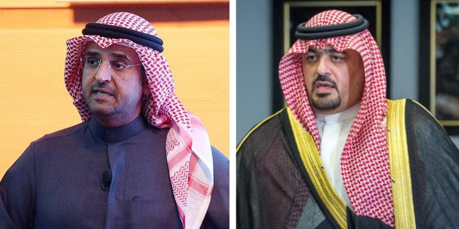 Nayef Al-Hajraf, left, and Faisal bin Fadel Al-Ibrahim met on Thursday. (SPA/File)