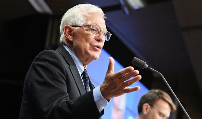 European High Representative of the Union for Foreign Affairs Josep Borrell addresses a joint press at the EU headquarters in Brussels on July 12, 2021. (AFP)