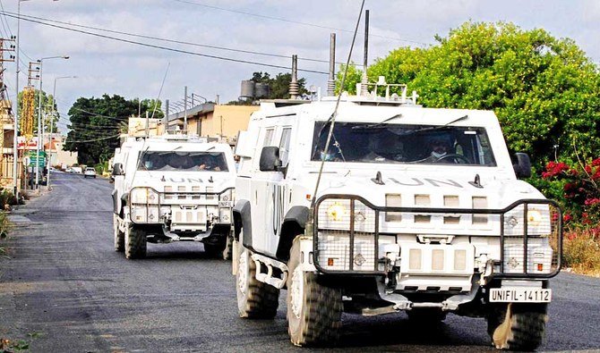 A unit of the UN peacekeeping force patrols a coastal village in southern Lebanon amid claims that Israel violated Lebanon’s sovereignty. (File/AFP)