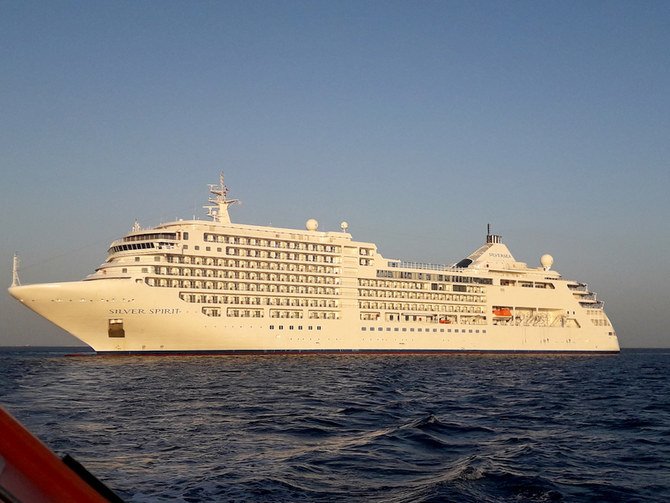 The Silver Spirit cruise ship is pictured on Sept. 29, 2020, during a 4-day voyage between King Abdullah Economic City and two Red Sea Islands. (AFP)