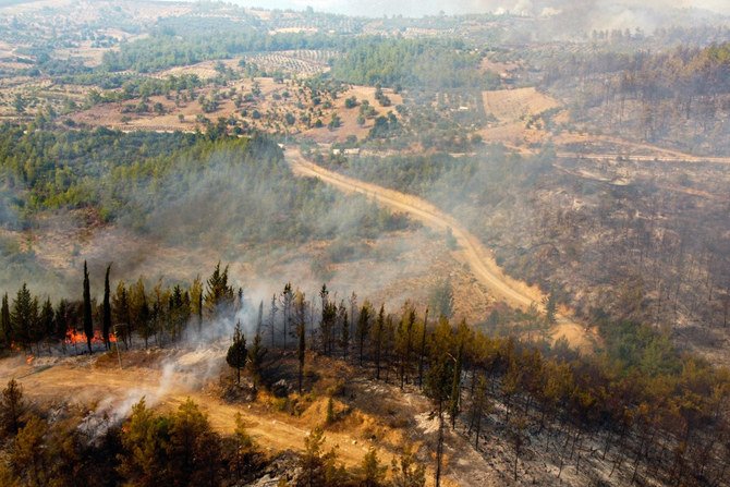 Wildfire engulfs a Mediterranean resort region on Turkey's southern coast near the town of Manavgat on July 30, 2021. (AFP)