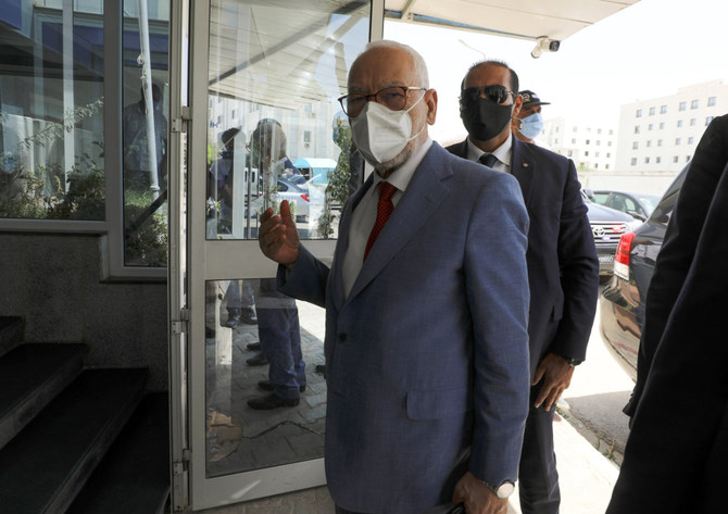 Tunisia's Parliament Speaker Rached Ghannouchi, head of the Islamist Ennahda party, arrives at party headquarters in Tunis on July 29, 2021. (REUTERS/Ammar Awad)