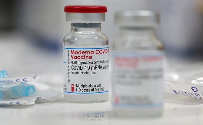 A vial of the Moderna COVID-19 vaccine is seen at a clinic in Aschaffenburg, Germany, January 15, 2021. (Reuters)
