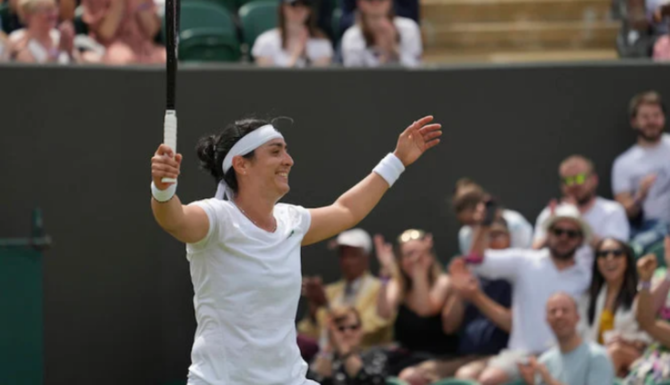 Ons Jabeur, who became the first Arab woman to reach Wimbledon’s quarter-finals at last week, said Monday she will auction one of her racquets to help hospitals in her native Tunisia fight Covid-19. (AP)