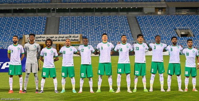 The Saudi U-23 team that beat Uganda 2-0 in Monday’s preparation match for the Tokyo Olympics. (Arriyadiyah)
