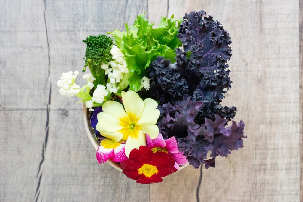 The restaurant uses various ingredients like mushrooms, asparagus, lettuce, eggplant, green beans and edible flowers to create the aesthetic ramen bowls. (My Ramen Company)