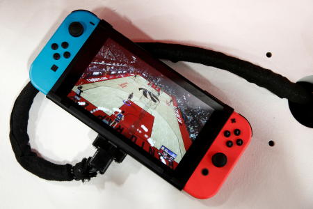 A Nintendo Switch game console is pictured at the Paris Games Week in Paris, France, October 29, 2019. (Reuters)