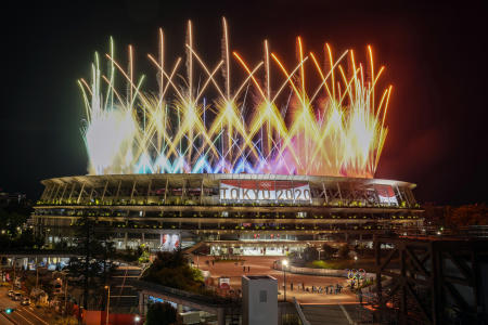 Fireworks illuminate over National Stadium during the closing ceremony of the 2020 Tokyo Olympics, Sunday, Aug. 8, 2021, in Tokyo. (AP)