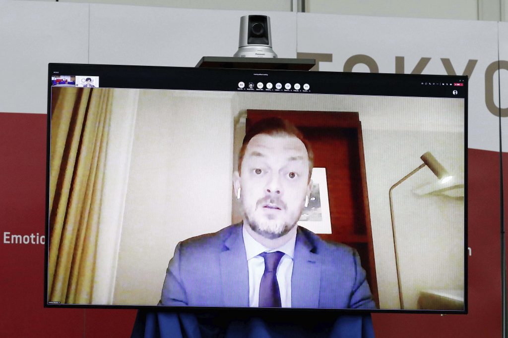 Andrew Parson IPC President speaks remotely during a four-party meeting in Tokyo, Aug. 16, 2021. (File photo/AP)