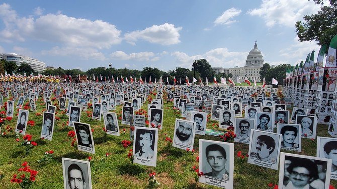 Hundreds of Iranian Americans whose relatives were put to death by incoming Iranian President Ebrahim Raisi have rallied in DC to call on the US and its allies to hold him accountable. (Supplied: OIAC)