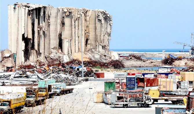 A general view shows the site of the deadly Aug. 4 explosion in Beirut’s port, almost a year since the blast. The explosion killed more than 200 people. (Reuters)