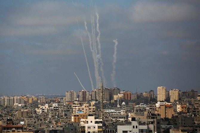Rockets are launched from the Gaza Strip toward Israel, in Gaza City, Aug. 12, 2021. (File/AP)