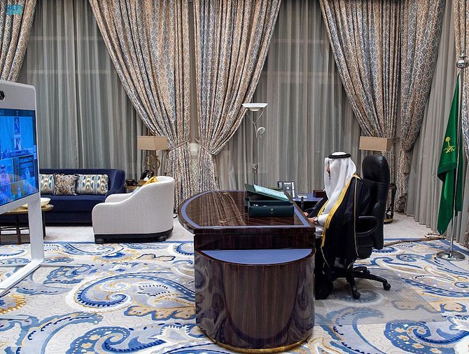 Saudi Arabia’s Council of Ministers holds its weekly session chaired remotely by King Salman from NEOM. (SPA)
