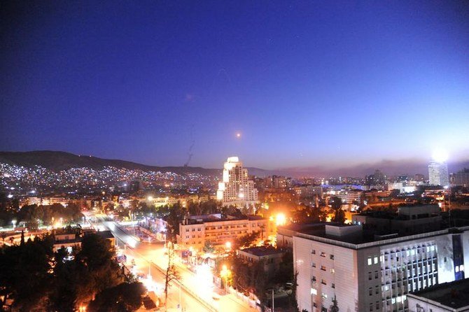 A missile is seen crossing over Damascus, Syria in 2018. (Reuters via SANA)