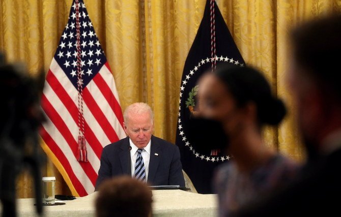 US President Joe Biden waits for the news media to be ushered out in the East Room at the White House in Washington, US, Aug. 25, 2021. (Reuters)
