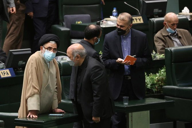 Hossein Amir Abdollahian, nominee for foreign minister attendS a vote of confidence in the cabinet of President Ebrahim Raisi, at the Islamic Consultative Assembly in Tehran, Iran August 25, 2021. (WANA/REUTERS)