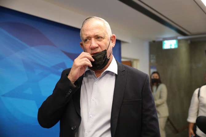 In this Aug. 1, 2021, file photo, Israeli Defense Minister Benny Gantz attends a cabinet meeting at the prime minister's office in Jerusalem. (AP)