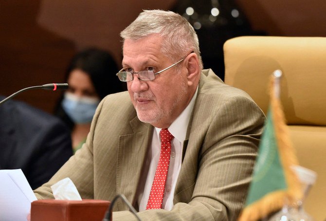 UN envoy to Libya Jan Kubis attends a meeting by Libya’s neighbors as part of international efforts to reach a political settlement to the country’s conflict, in the Algerian capital Algiers, on Aug. 30, 2021. (AFP)