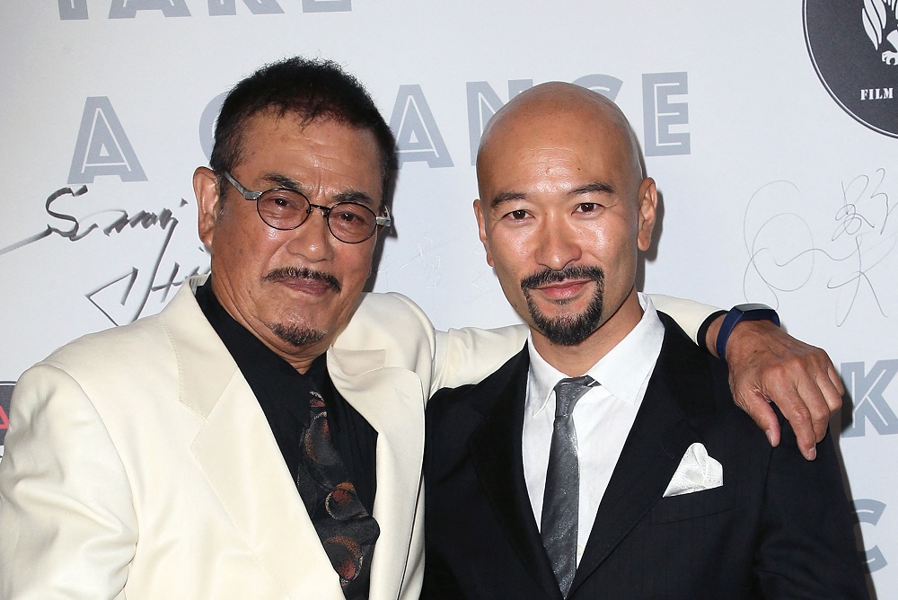 Sonny Chiba (left) and Masashi Odate attend the world premiere of the new Japanese/American co-production of the feature film 