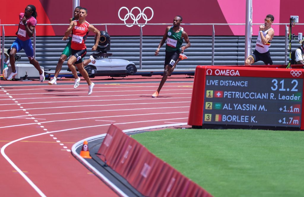 Mazen Al-Yassin wins his Men’s 400m heat at Tokyo Olympic Stadium. (Saudi Arabian Olympic Committee)