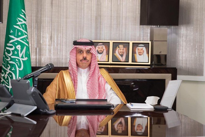 Saudi Arabia’s Foreign Minister Prince Faisal bin Farhan participates in an international conference on Lebanon on August 4, 2021. (SPA)