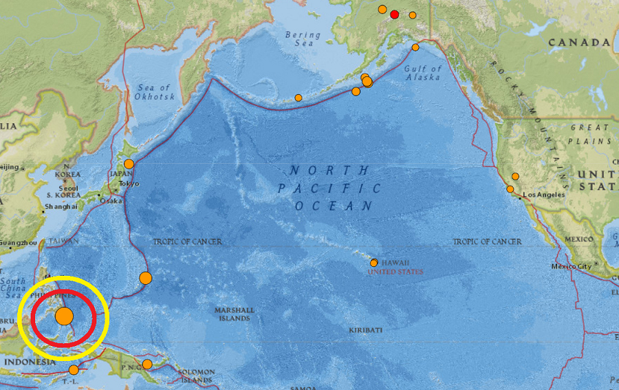 An earthquake of magnitude 7.2 struck about 66 kms southeast of Bobon, Philippines. (USGS)