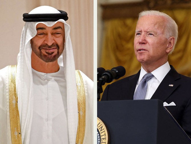 Mohamed Bin Zayed with Joe Biden. (File: Arab News)