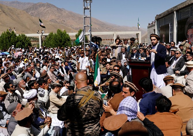 Ahmad Massoud, son of anti-Soviet resistance hero Ahmad Shah Massoud, speaks to supporters, Bazarak, Panjshir, Sept. 5, 2019. (Reuters)