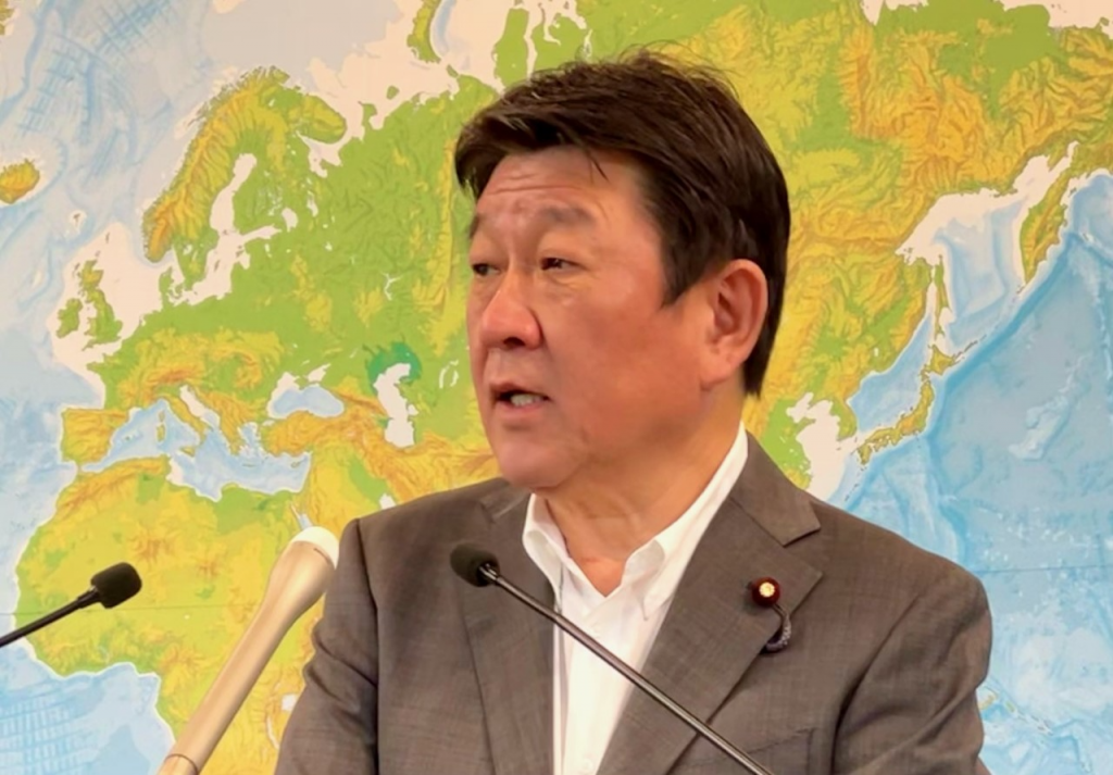 FM Motegi speaks in a recent press conference at the foreign ministry in Tokyo. (ANJP)
