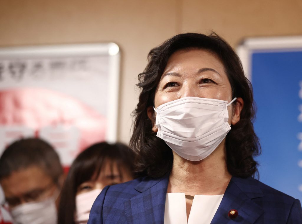 Japan's former women's empowerment minister Seiko Noda announces her run for leadership of the ruling Liberal Democratic Party at its headquarters in Tokyo on September 16, 2021, a day before campaigning begins. (AFP)