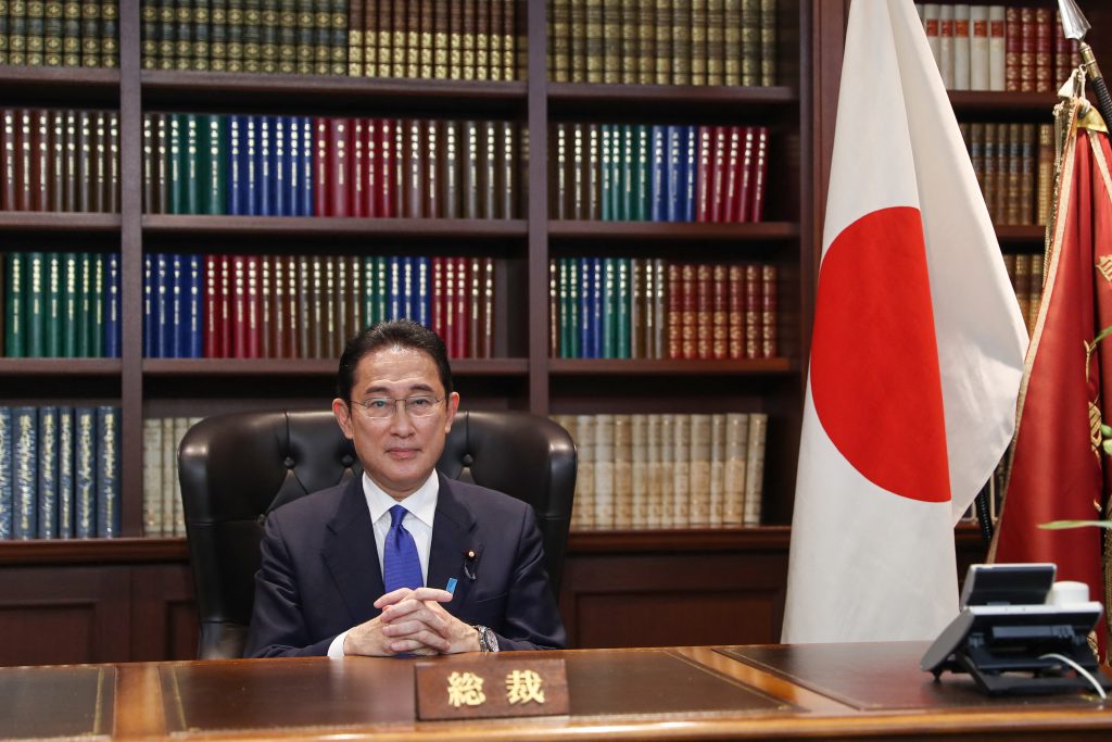 Fumio Kishida, former foreign minister, poses for a photo following a press conference after being elected as the new leader of the ruling Liberal Democratic Party (LDP), at the LDP headquarters in Tokyo on September 29, 2021. (AFP)