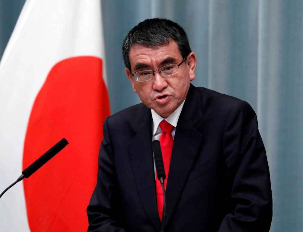 Prime Minister Yoshihide Suga intends to back the popular minister in charge of Japan's vaccination rollout, Taro Kono, for the ruling Liberal Democratic Party's leadership race later this month. (AFP)