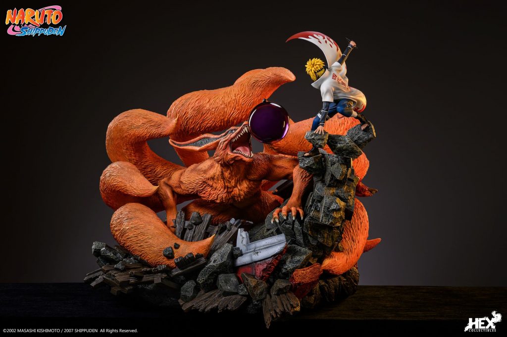 “As the Hokage, I shall protect the village that is my family. This is my duty at this moment!”, a fabulous Minato Namikaze vs Kurama Ultimate Diorama 1/8 Statue from HEX Collectibles. (HEX Collectibles)