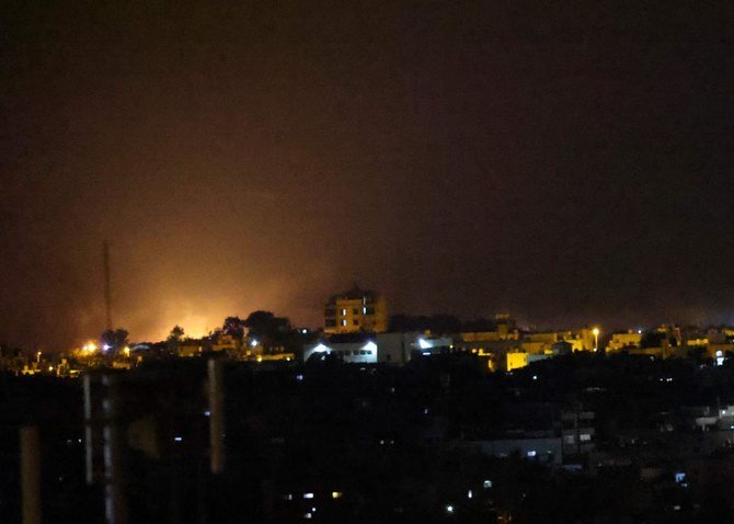 A fireball rises following Israeli airstrikes on Rafah in the southern Gaza Strip on Sept. 12, 2021. (AFP)