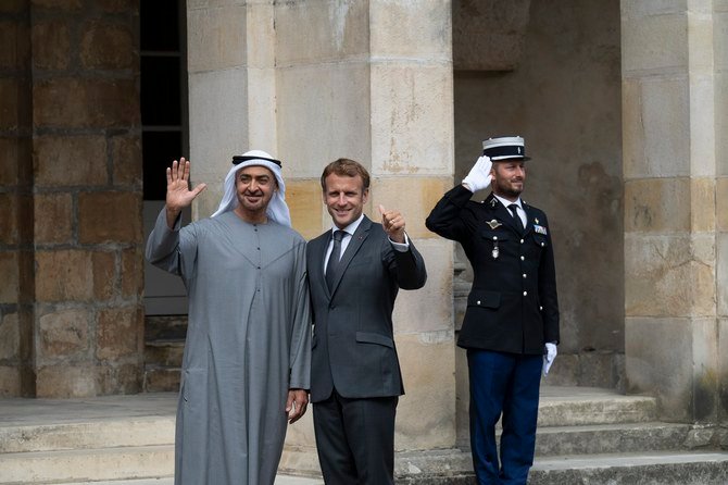 Abu Dhabi’s crown prince and France’s president meet in Paris on September 15, 2021. (@MohamedBinZayed)