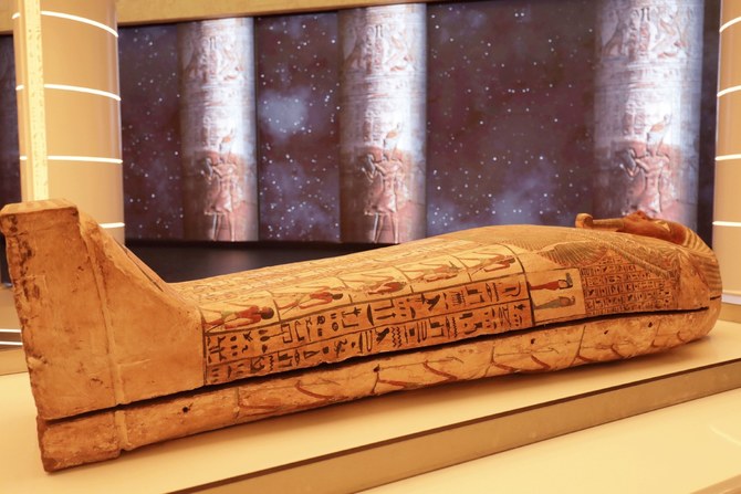 The coffin is inscribed with offerings and speeches surrounded by two rows of gods. (WAM)