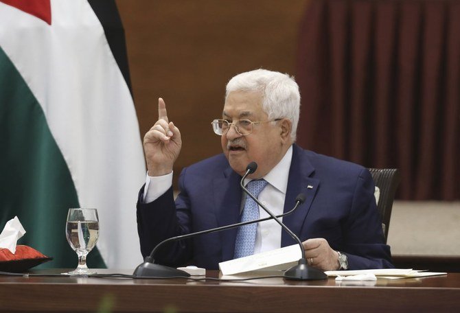 In this May 19, 2020 file photo, Palestinian President Mahmoud Abbas heads a leadership meeting at his headquarters in the West Bank city of Ramallah. (AP)