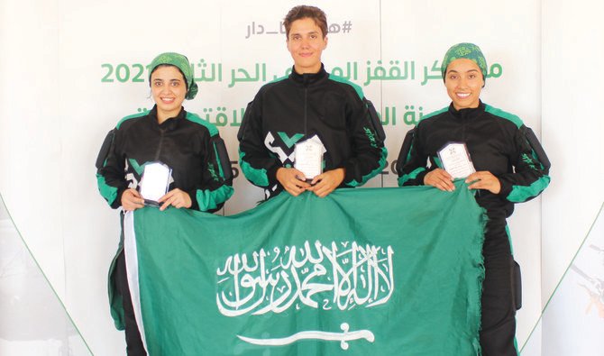 Three women trained at King Abdullah Economic City and were granted pro licenses by US Parachute Association. (Supplied)