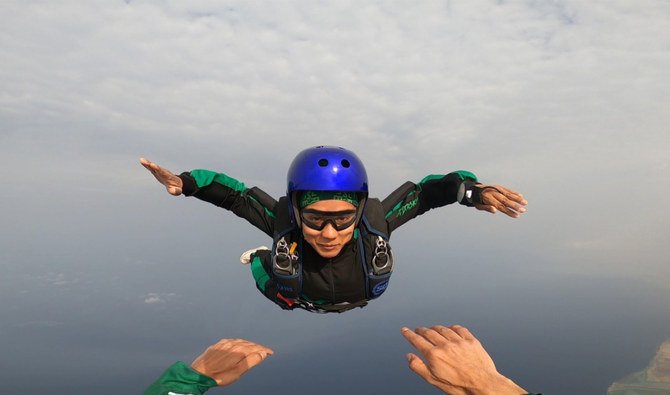 Three women trained at King Abdullah Economic City and were granted pro licenses by US Parachute Association. (Supplied)