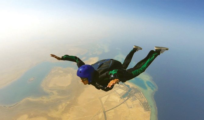Three women trained at King Abdullah Economic City and were granted pro licenses by US Parachute Association. (Supplied)