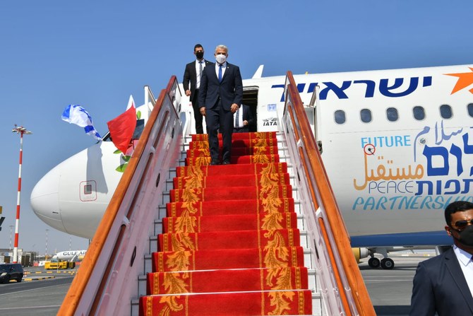 Israel’s foreign minister Yair Lapid lands in Bahrain on Thursday, the first high-level visit to the Gulf state by a senior Israeli official. (Twitter: @yairlapid)