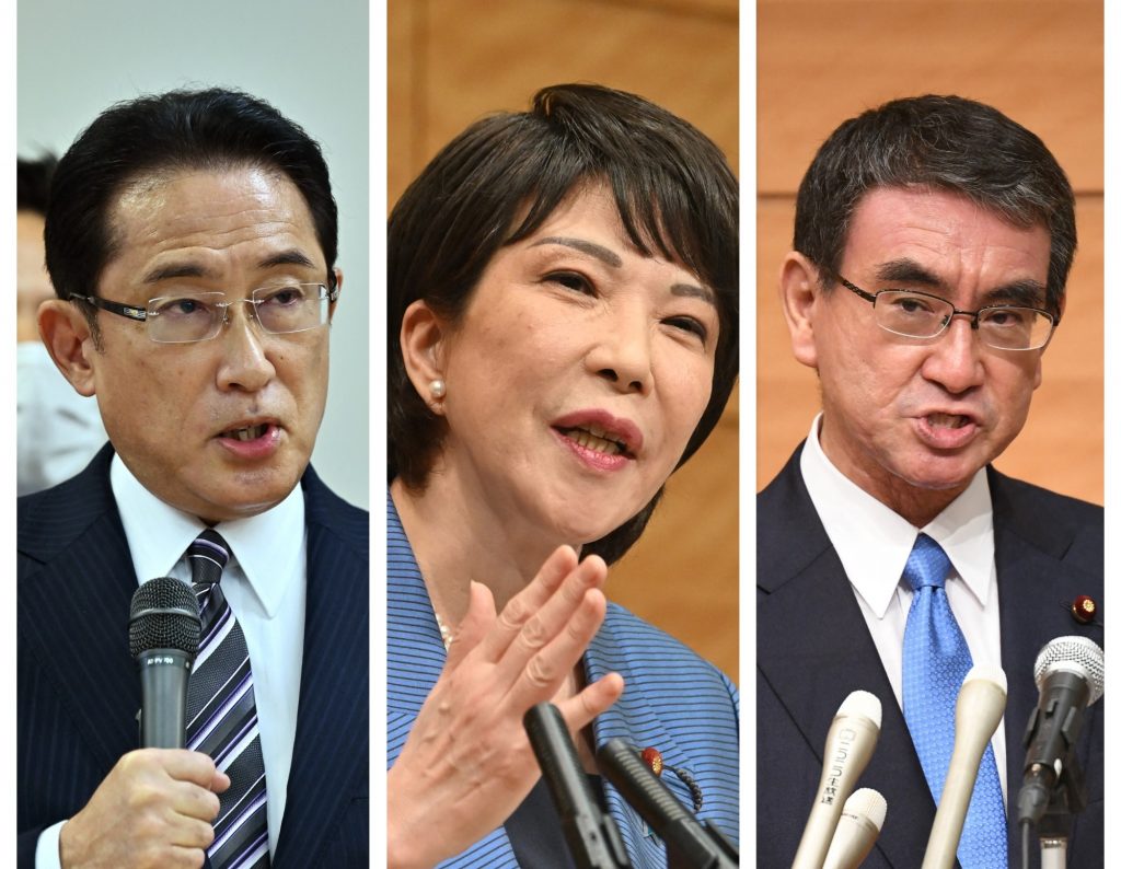 The three candidates are preparing for the upcoming Sept. 29 LDP elections. (AFP)