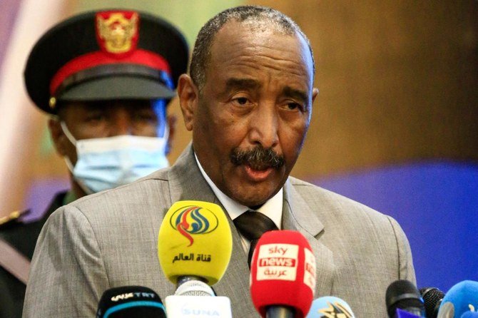 In this file photo taken on September 26, 2020, Sudan's Sovereign Council chief General Abdel Fattah al-Burhan speaks during the opening session of the First National Economic Conference in the capital Khartoum. (AFP)