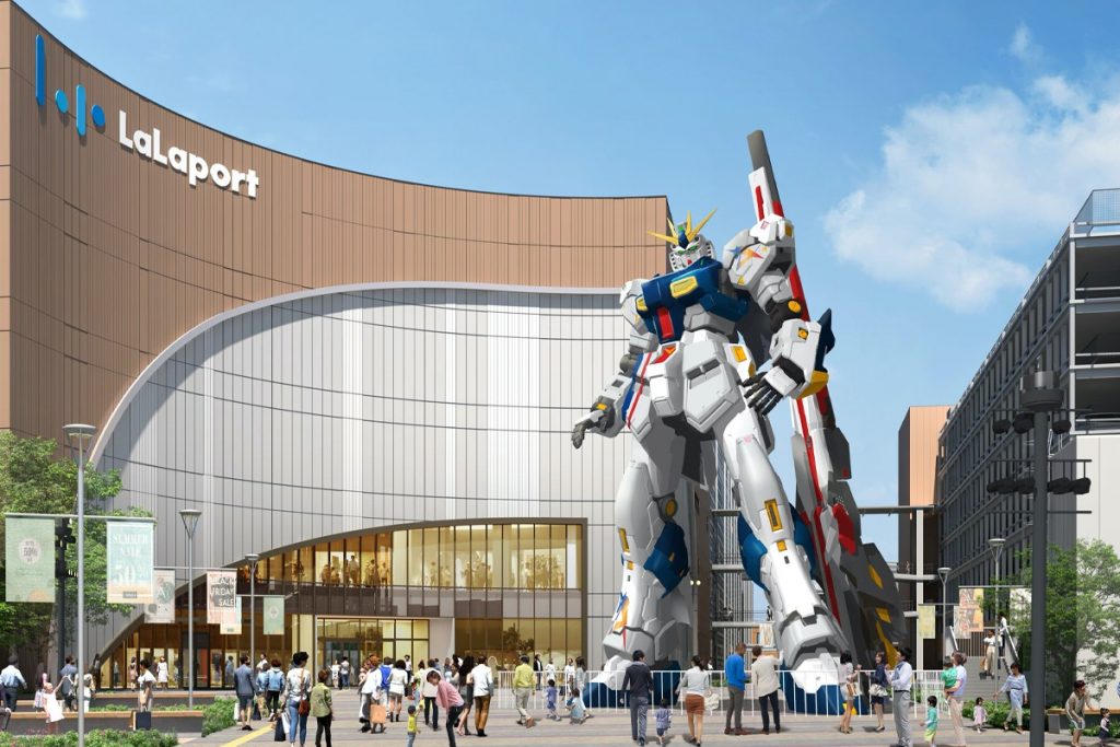 The RX-93 Nu Gundam will debut in spring 2022. (Via Mitsui Shopping Park Lalaport Fukuoka)