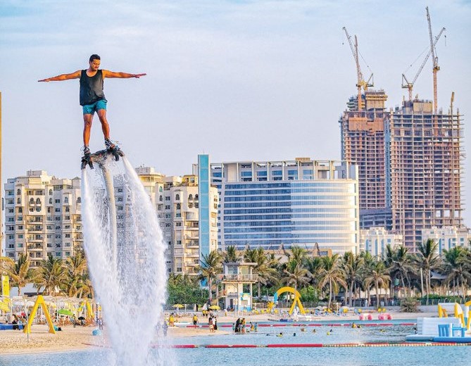 With the right balance and push, the board allows users to climb out of the water and fly, and one Saudi flyboard instructor can show you how it is done. (Supplied)