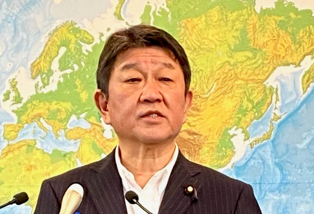 Japanese foreign minister Motegi speaks at a press conference held at the foreign ministry in Tokyo on August 31. (ANJ Photo) 